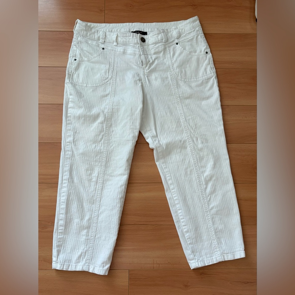 Style & Co Women's Textured Striped White Capri Jeans, Size 16, Plus Size